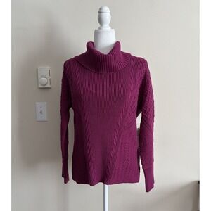 NWT Chicos 0 Small Mix Stitch Cowl Sweater Cable Knit Magenta Pink Cotton Casual